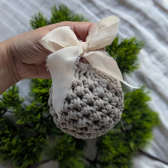 Crochet Handcrafted Gray Ornament Ball Christmas Tree Holiday Gift Presents - Picture 2 of 6